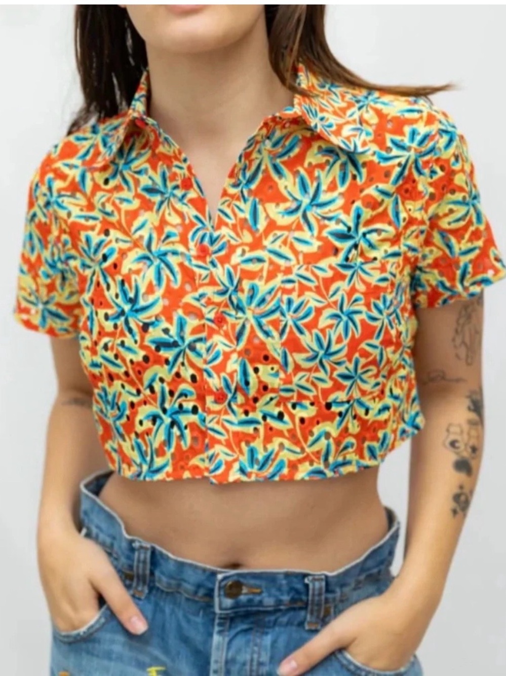 Women's Solid & Striped THE EYELET CROPPED CABANA SHIRT
